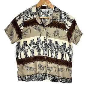 American Collection Vintage Brown Safari Animal Print Short Sleeve Size PS